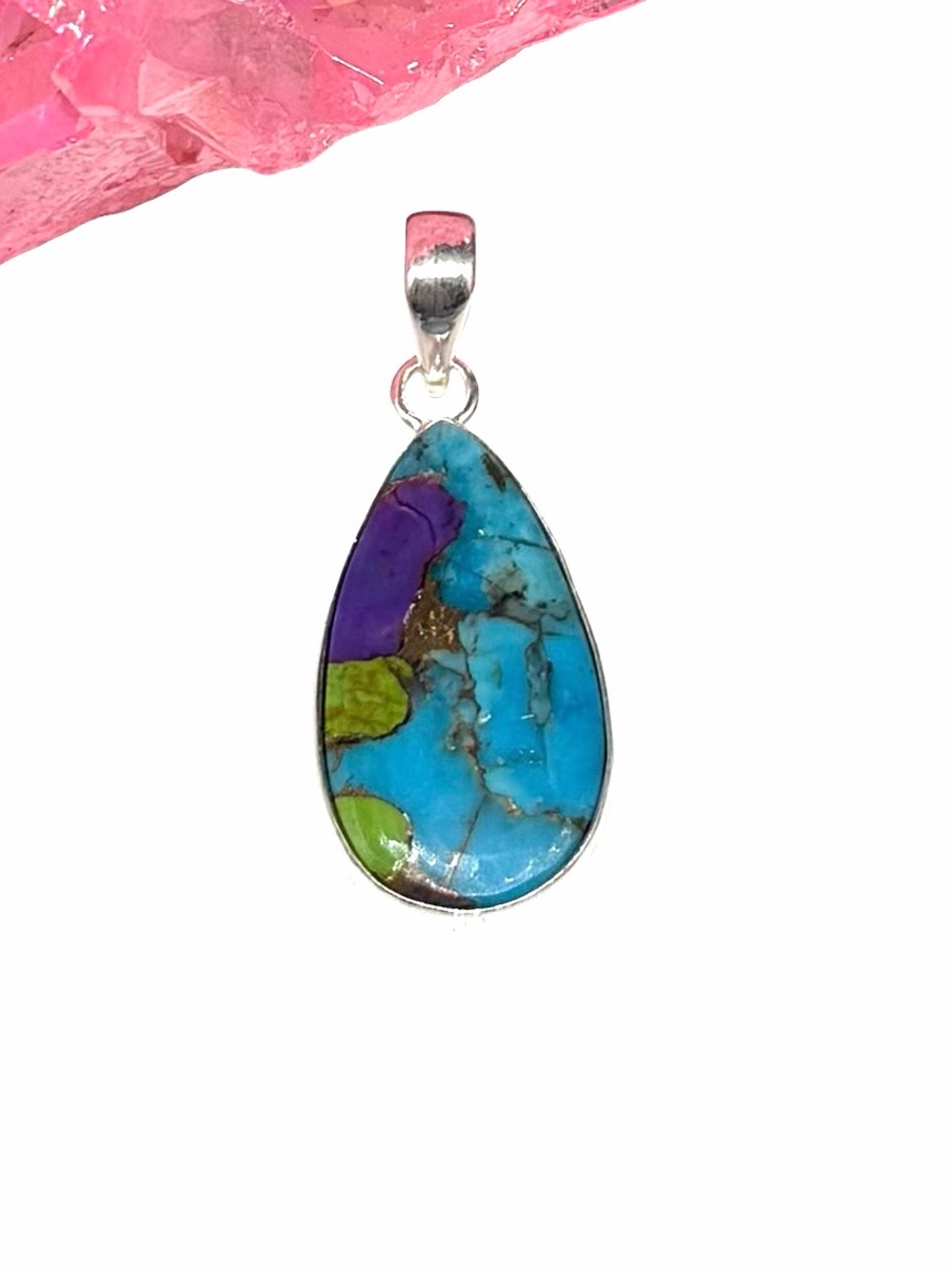 Kingman Turquoise Necklace Pendant 925 Sterling Silver Plated